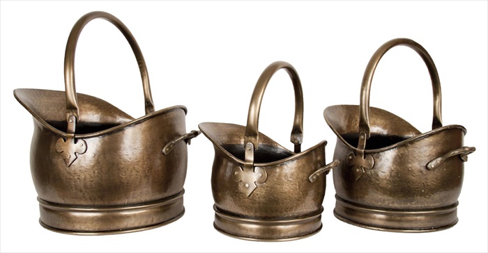 Set of 3 Classic Scuttles Antique brass Finish - Click Image to Close